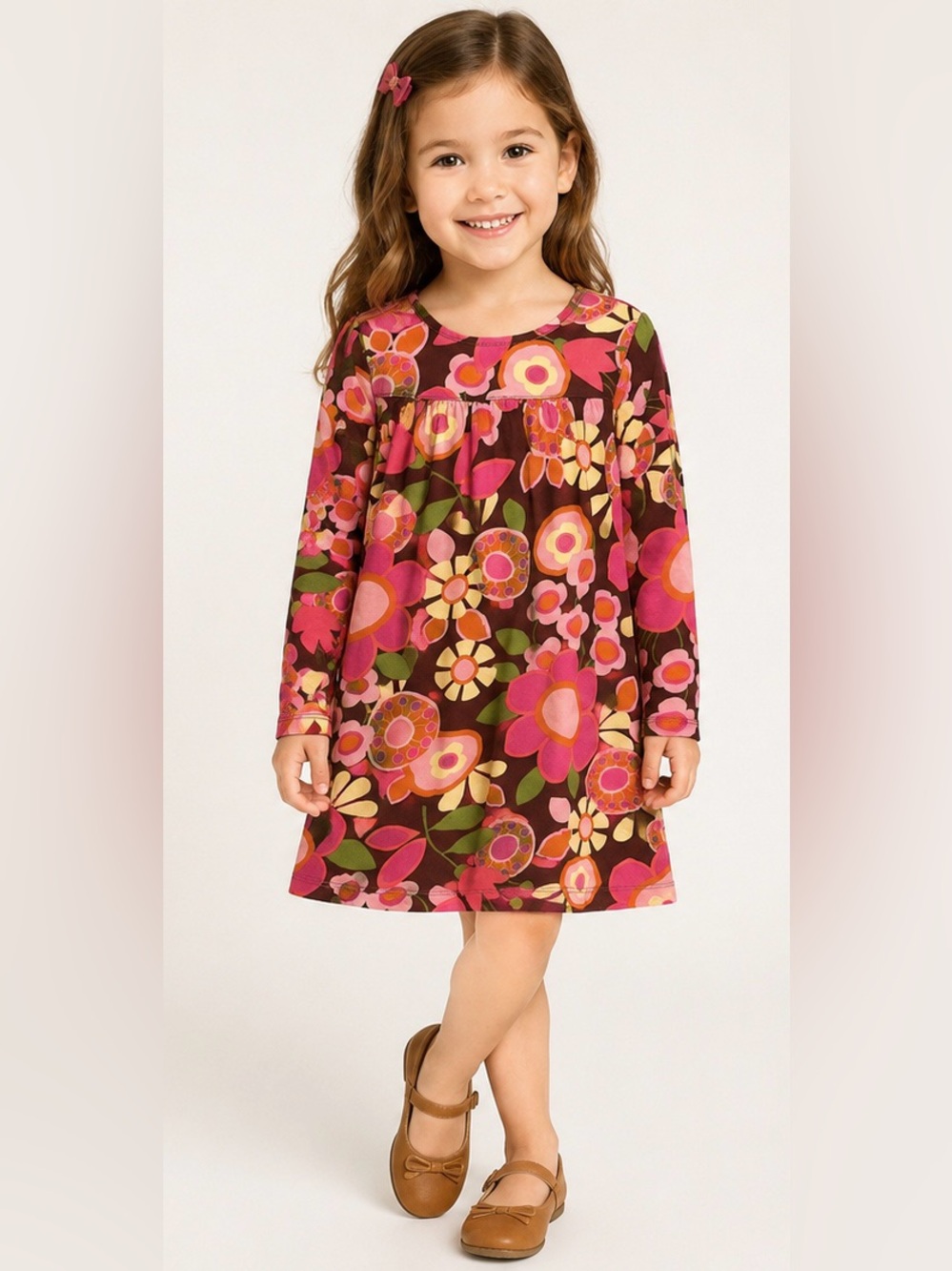 Hanna Andersson Girls Floral Long Sleeve Cotton Dress Size 110 (5T